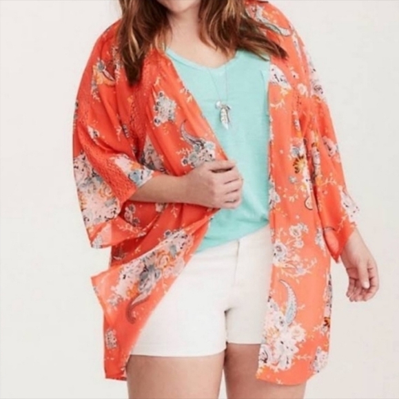 torrid Tops - Torrid coral floral kimono size 5/6